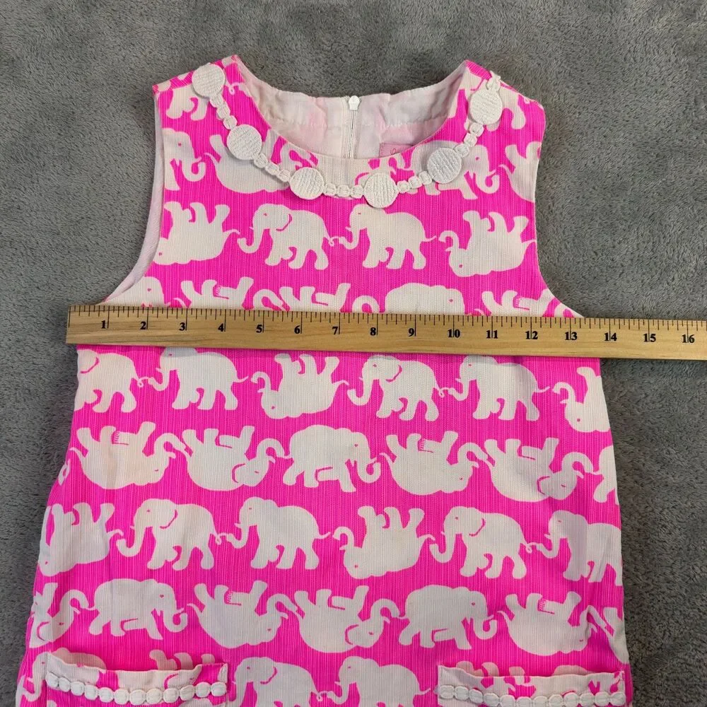 Lilly Pulitzer Dress Girls 8 Pink Tusk in Sun Elephant Lace Shift Hem Bow Preppy